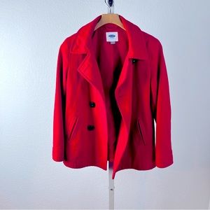 Old Navy Classic style double breasted woolblend red womens peacoat size small